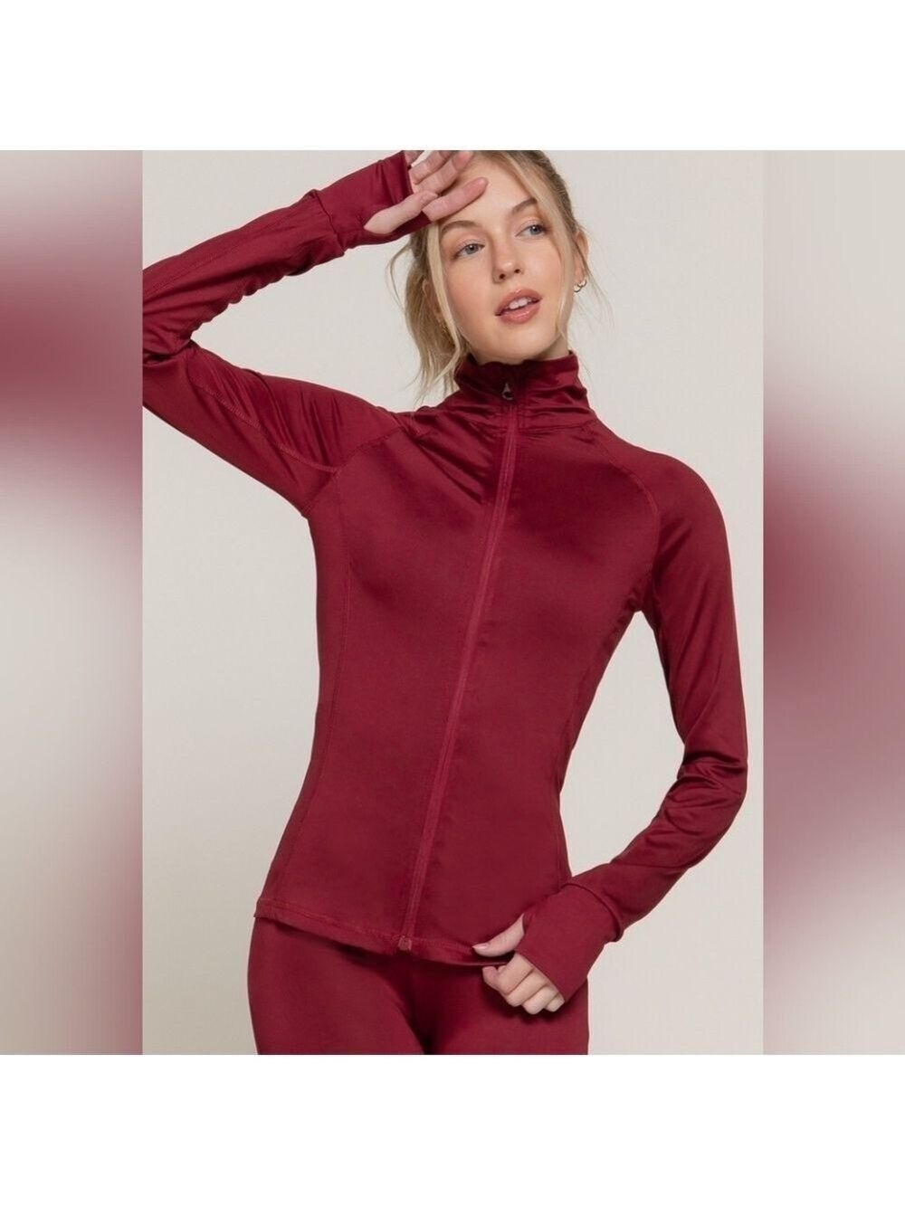 New Burgundy Zip-Up Slim Fit Yoga Jacket Women's Size S-L